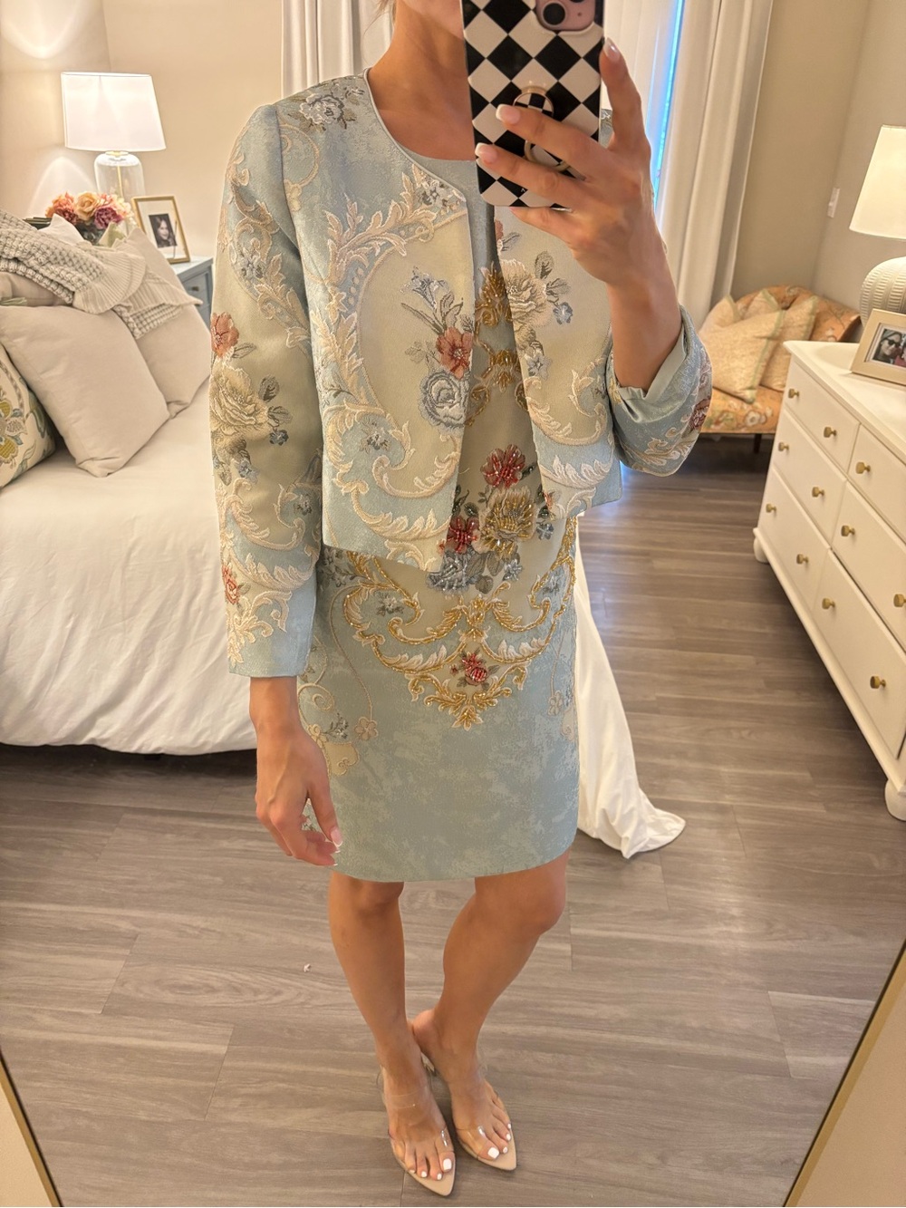 ✨ Custom-Made Baroque Brocade Sheath Dress & Bolero Jacket Set ✨
